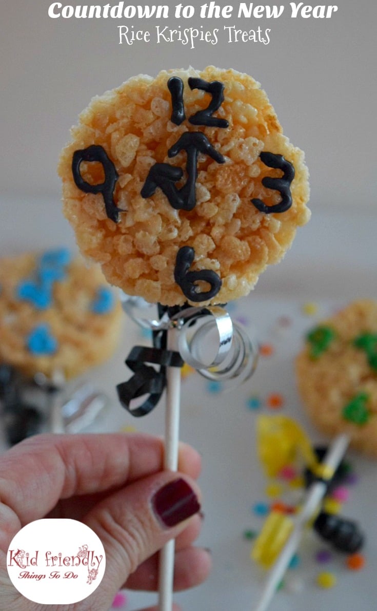 Fun Countdown to the New Year Rice Krispies Treats for a fun New Year's Eve food for the kids and you to enjoy! www.kidfriendlythingstodo.com