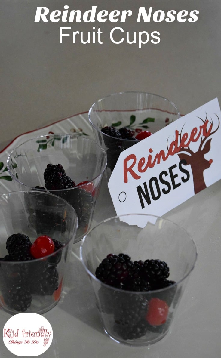A Fruit Cup of Reindeer Noses - A Fun & Healthy Snack for Kids at Christmas - fun and healthy. Perfect for Christmas parties. Plus free Reindeer Noses Printable! www.kidfriendlythingstodo.com