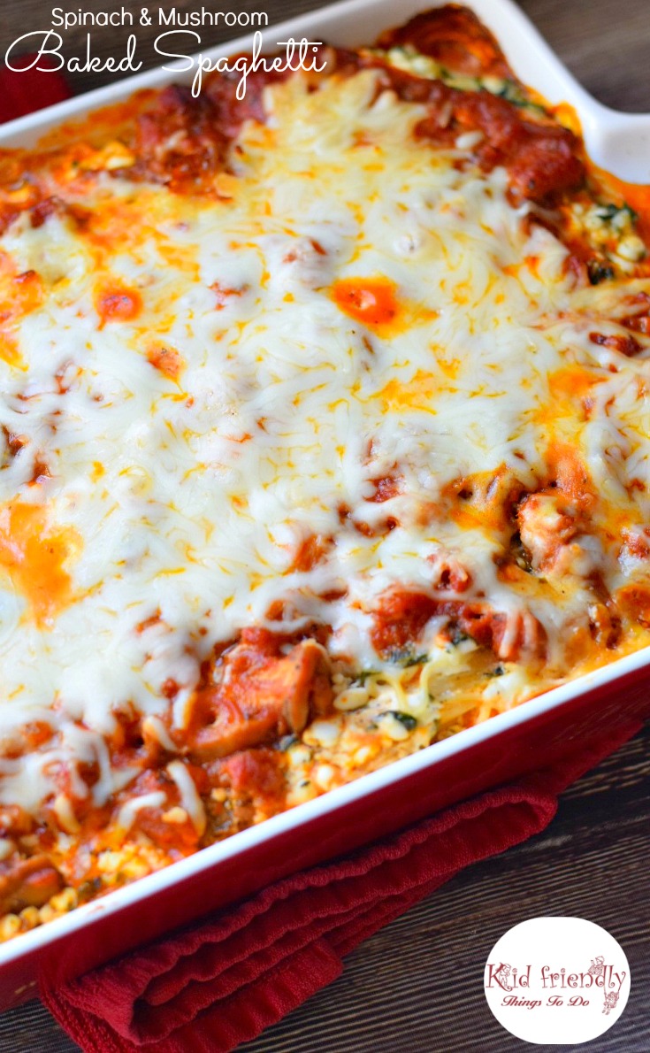 Spinach Mushroom Baked Spaghetti Casserole Recipe