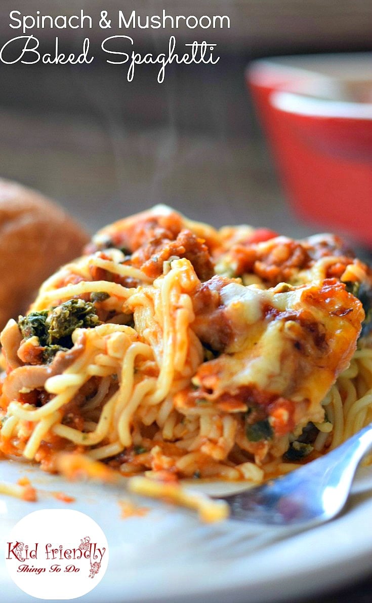 Spinach & Mushroom Baked Spaghetti Casserole Recipe