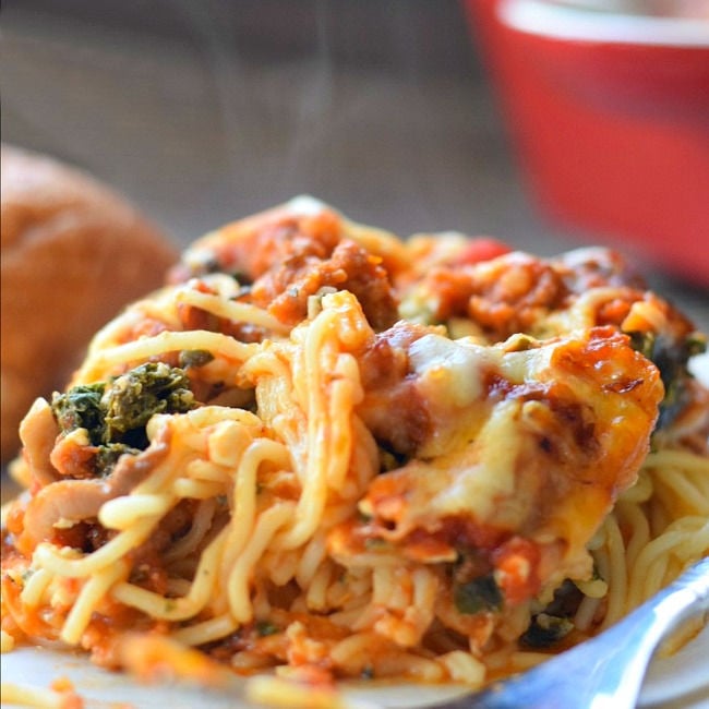 Spinach & Mushroom Baked Spaghetti Casserole Recipe | Kid Friendly Things To Do