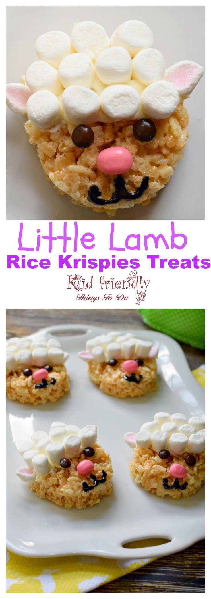 Cute and Easy to Make Little Lamb Rice Krispies Treat for Easter - Perfect for Easter, spring, or farm animal party! www.kidfriendlythingstodo.com