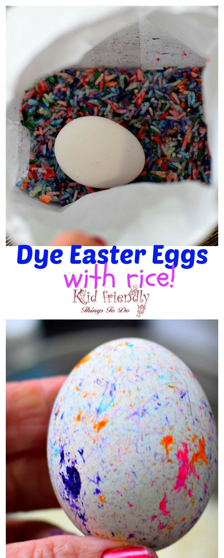 How to Use RICE To Dye Easter Eggs (Super Fun and Easy!) - perfect for preschool kids and big kids. Teens will love this DIY! so easy to clean up! love this! www.kidfriendlythingstodo.com