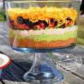 Easy and Delicious Seven Layer Mexican dip. Perfect appetizer for large crowds, parties and barbeques! www.kidfriendlythingstodo.com