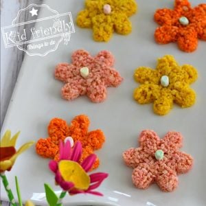 Easy and adorable Flower Rice Krispies treats for spring, Mother's Day, summer, fairy garden parties or tea parties with kids! www.kidfriendlythingstodo.com