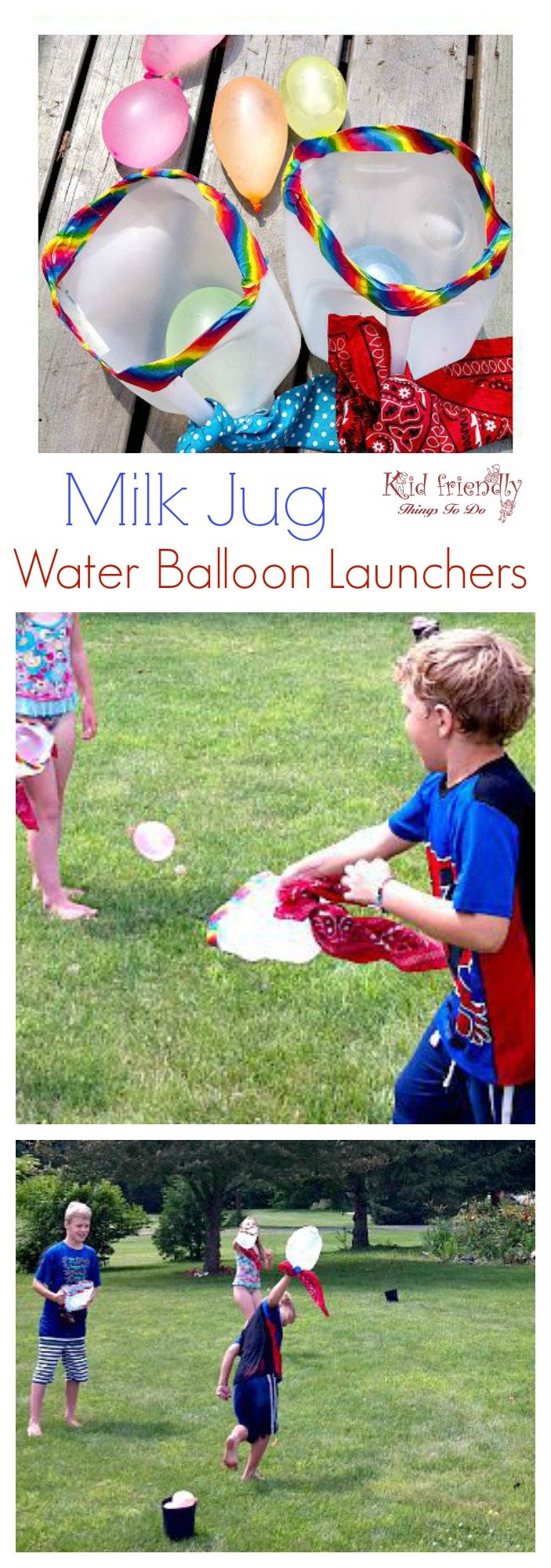 Over 30 Easy DIY Summer Outdoor Games to play with the kids! Water balloon games and more! www.kidfriendlythingstodo.com DIY Milk Jug Water Balloon Game 