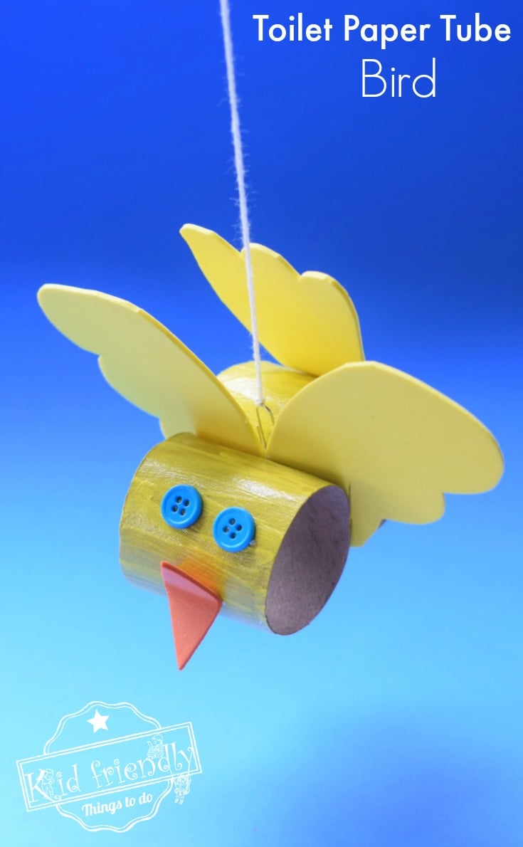 Make a Cute Toilet Paper Tube Bird Craft with Kids - Easy to Make - What a cute craft for spring and summer. Make with preschool or older kids! Hang up for a sweet decoration. Make a Cute Toilet Paper Tube Bird Craft with Kids - Easy to Make - www.kidfriendlythingstodo.com