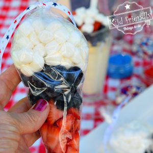 Patriotic Treat Bags Filled with Red, White and Blue Ice Cream Toppings