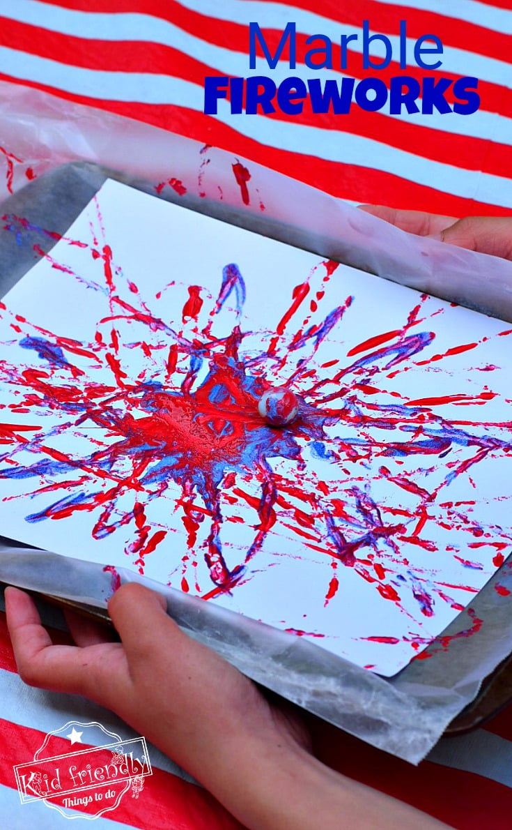 Fireworks Marble Painting Craft Easy and Fun for Kids - Perfect for patriotic holidays like the Fourth of July, Summer Bonfire Nights, and New Year's Eve with the kids! www
