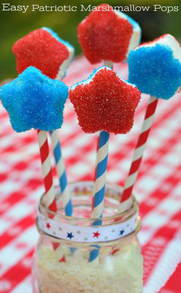 Easy Red, White and Blue Patriotic Star Marshmallow Pops 