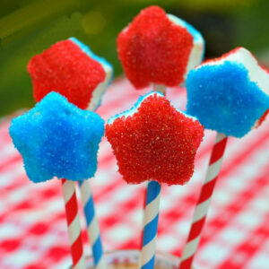 Easy Red, White and Blue Patriotic Star Marshmallow Pops