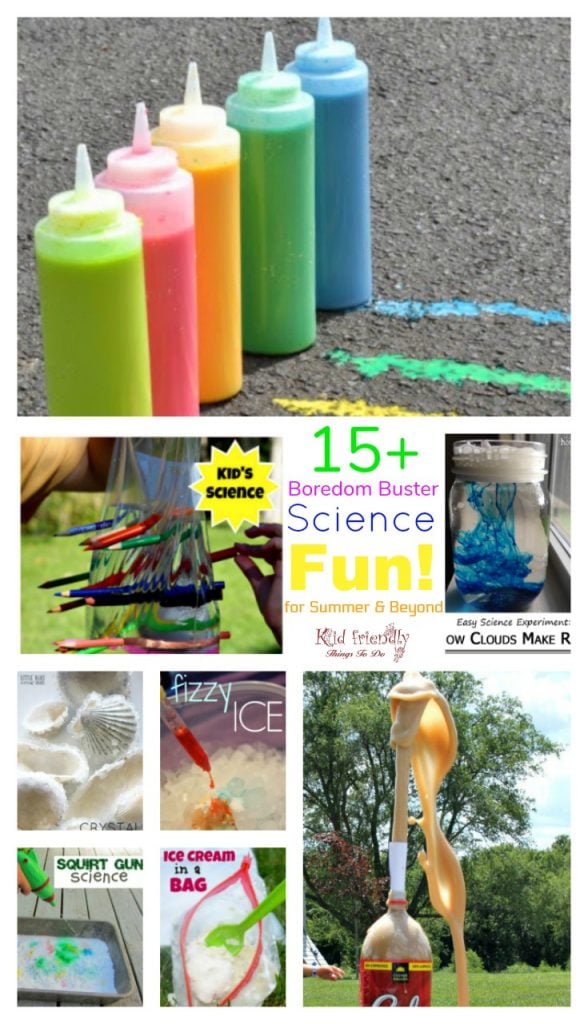 Over 15 Awesome Boredom Buster Fun - summer related Science Experiment Ideas to do With the Kids - perfect for summer, school and any day! They all look pretty easy to do with the kids. www.kidfriendlythingstodo.com