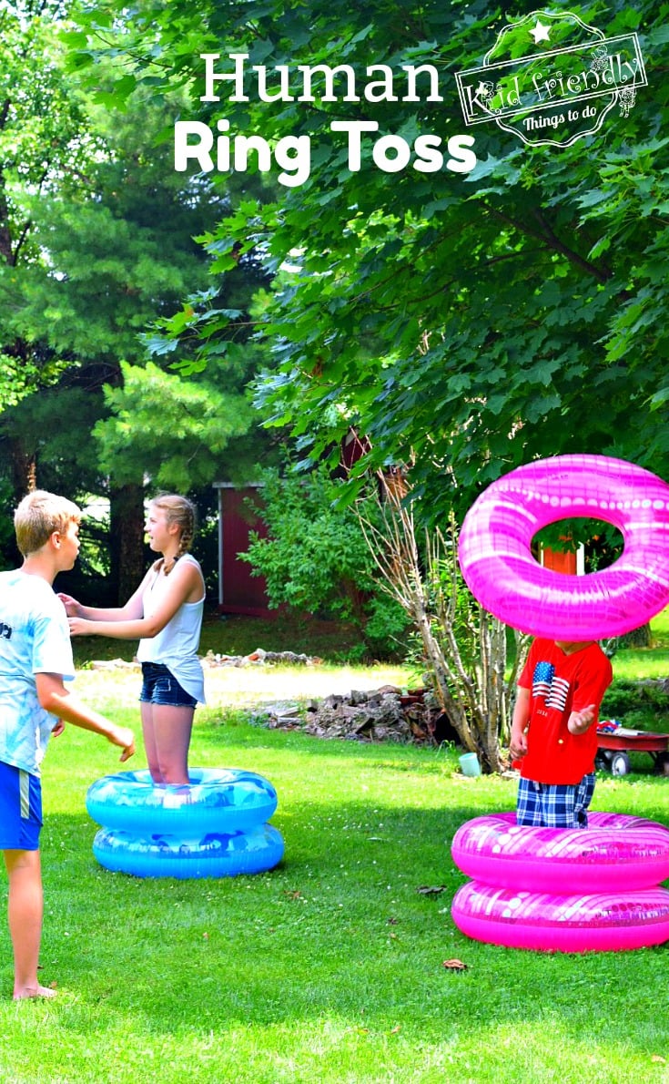 Human Ring Toss Game - A Fun and Easy Summer Outdoor Game for Kids and Adults - DIY game for the backyard or even indoors - Would also make a great Minute To Win It game! www.kidfriendlythingstodo.com