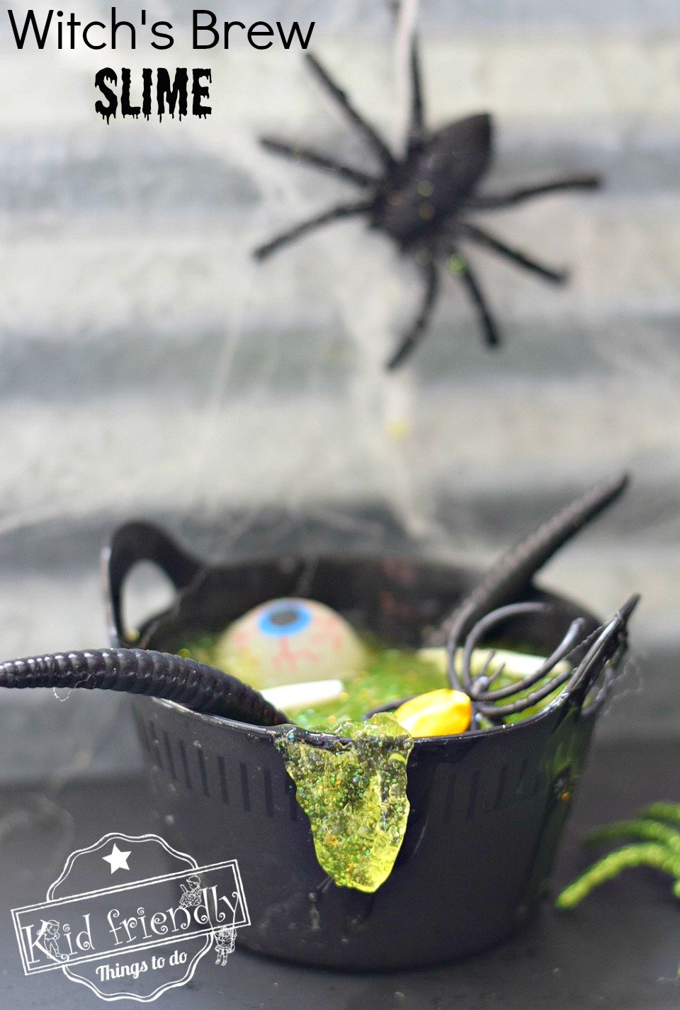 Witch's Brew Glitter Slime Recipe for a Fun Halloween Activity with Kids and Teenagers - fun craft and a great party gift - www.kidfriendlythingstodo.com