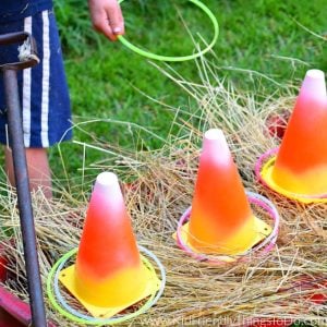 candy corn ring toss game for fall and Thanksgiving