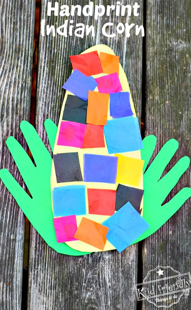 Easy and Sweet Handprint Indian Corn Craft for Kids to Make - Great fall craft for preschool or elementary school - www.kidfriendlythingstodo.com