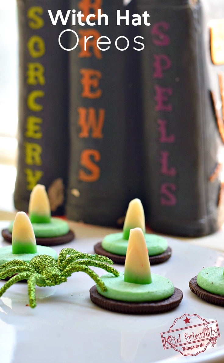 Easy to Make Witch Hat Oreo Cookies for a Fun Kid Halloween Food Idea - So cute and really the easiest idea ever! www.kidfriendlythingstodo.com