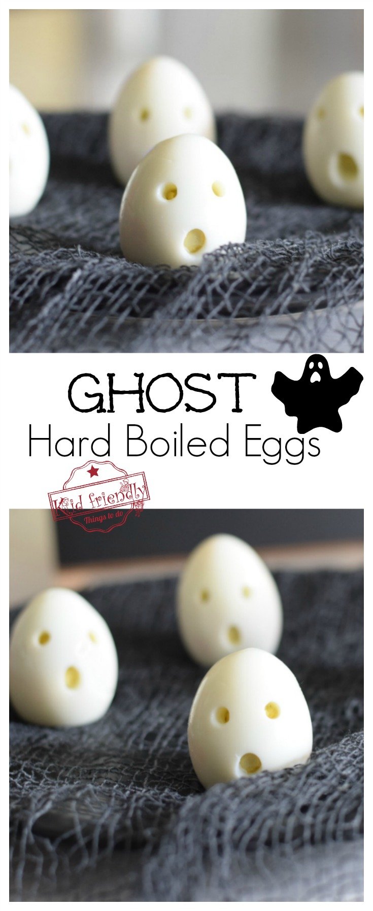 Ghost Hardboiled Eggs for a Healthy Halloween Kid's Breakfast Treat - This is so easy to make and fun for kids - www.kidfriendlythingstodo.com