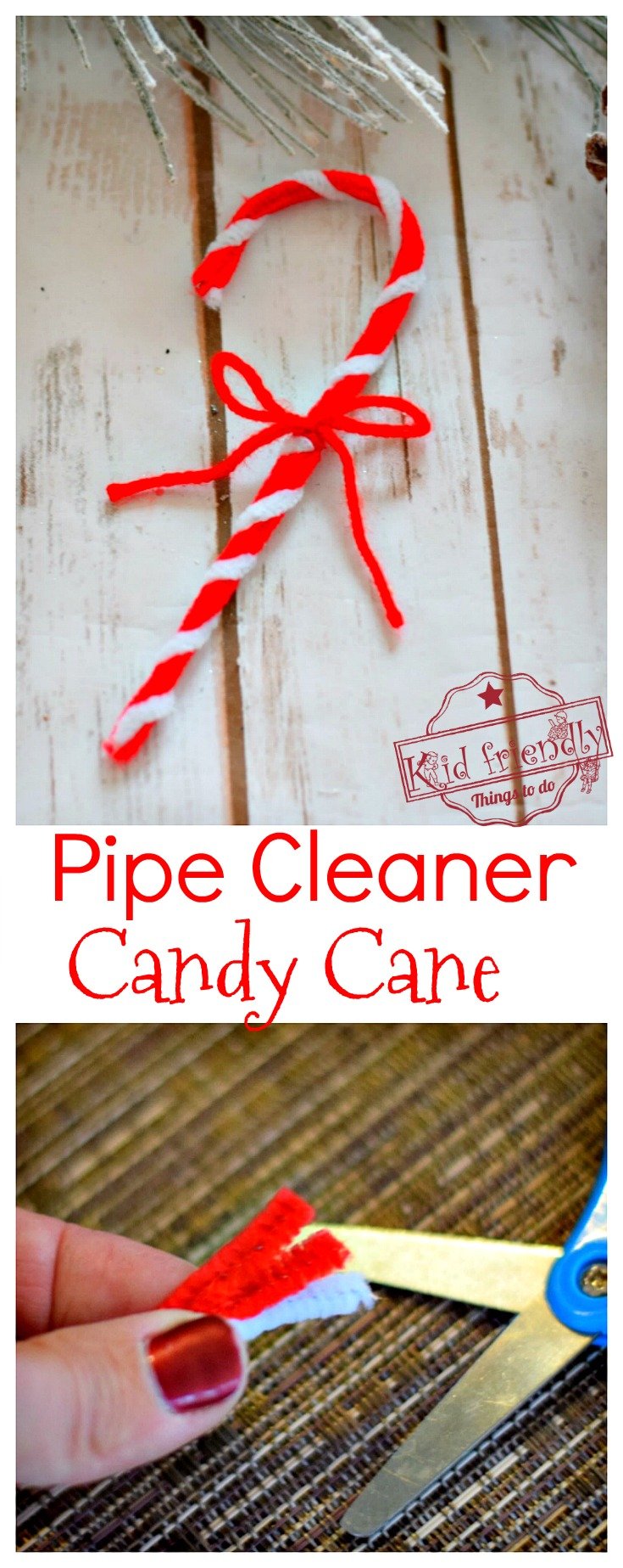  Make this DIY Pipe Cleaner Candy Craft Cane Ornament with the Kids this Christmas. Perfect for the tree, for school parties and decorations - www.kidfriendlythingstodo.com