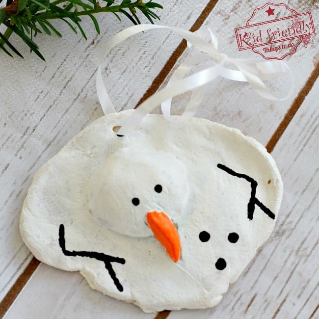 A DIY Melted Snowman and Candy Cane Salt Dough Ornament Idea and Recipe for Christmas with Kids