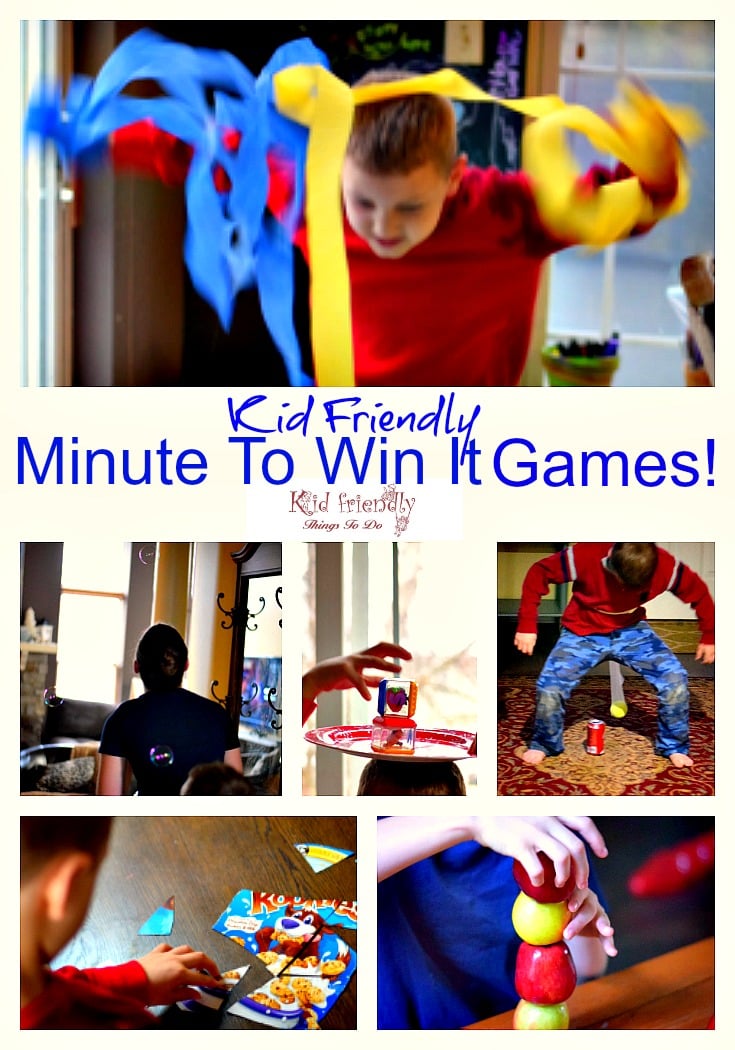 Super Fun Kid Friendly Minute To Win It Games with a Winter and Christmas Theme! Easy enough for kids but challenging enough for adults! Perfect for parties at school or just for family fun. www.kidfriendlythingstodo.com