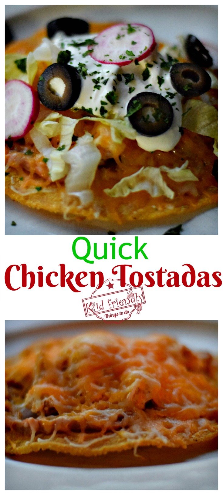 Quick Chicken Tostadas - Easy Mexican Food Recipe - Simple and absolutely delicious recipe for busy nights with the family! www.kidfriendlythingstodo.com