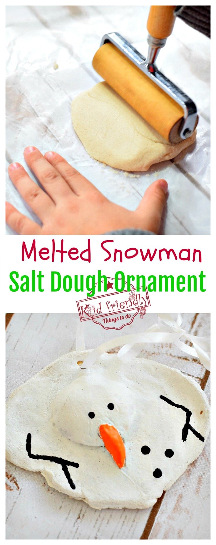 A DIY Melted Snowman and Candy Cane Salt Dough Ornament Idea and Recipe for Christmas with Kids, teens and adults - www.kidfriendlythingstodo.com