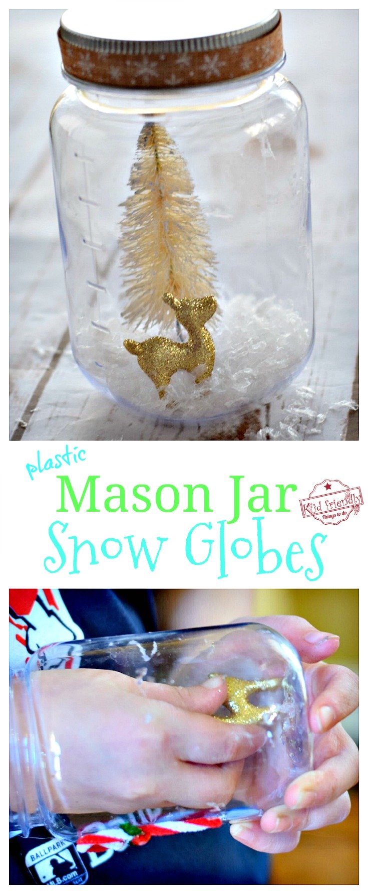 DIY Mason Jar Snow Globes for a Winter or Christmas Craft - OR - Christmas Ornament - Perfect for Christmas parties with kids! So much fun. - www.kidfriendlythingstodo.com