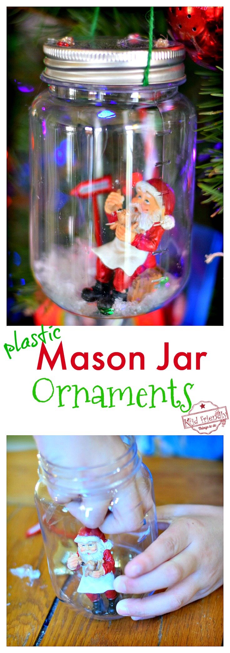 DIY Mason Jar Snow Globes for a Winter or Christmas Craft - OR - Christmas Ornament - Perfect for Christmas parties with kids! So much fun. - www.kidfriendlythingstodo.com