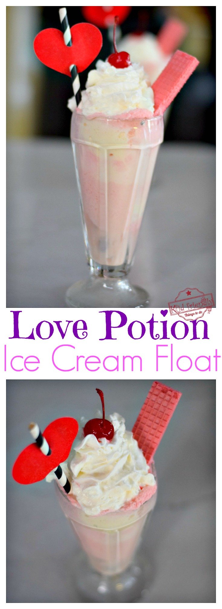 Love Potion Ice Cream Float - Easy Valentine's Drink to Make for Fun! - This is so easy and such and a great way to make the kids feel special. Perfect DIY fun food treat for Valentine's Day - www.kidfriendlythingstodo.com