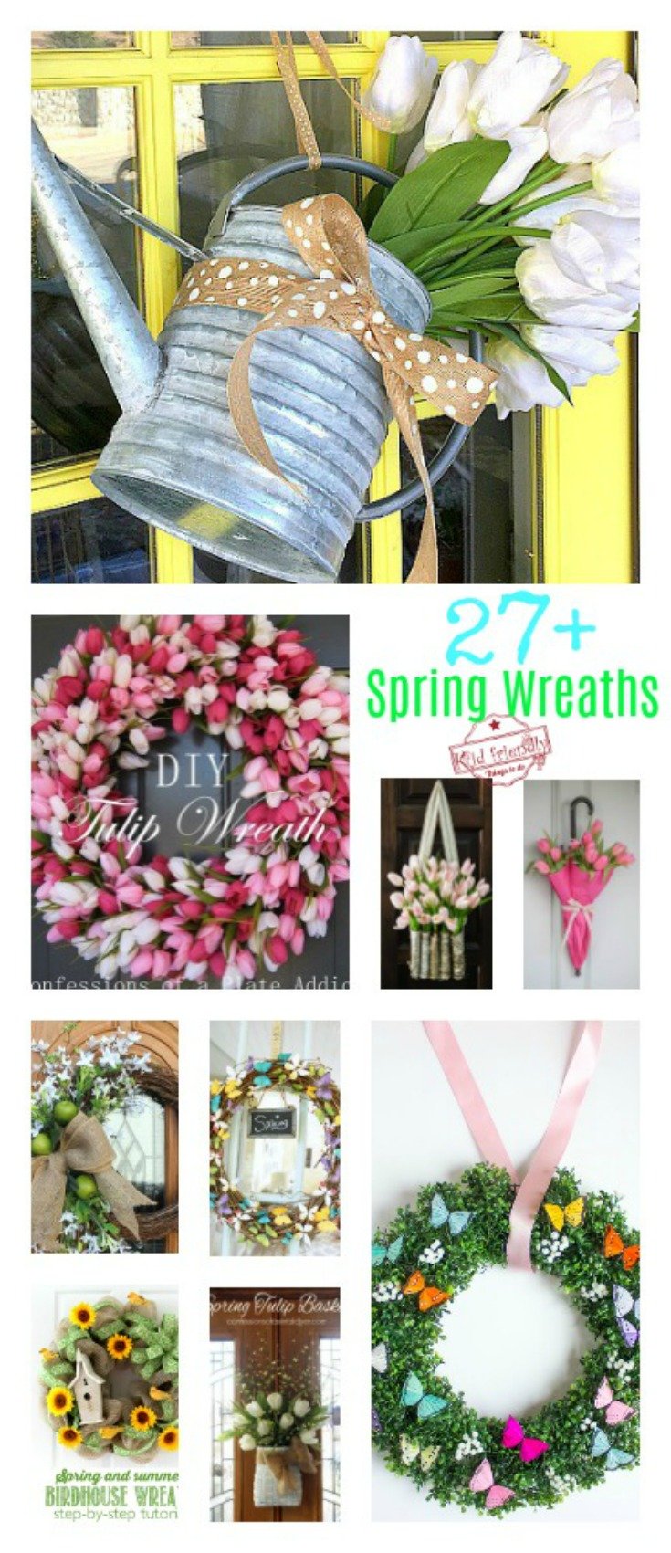 Over 27 DIY Easter and Spring Wreath & Door Decorations - Think Spring! Bunnies, Butterflies, Flowers - Ideas to brighten for your front door - Easy to make & adorable! - www.kidfriendlythingstodo.com