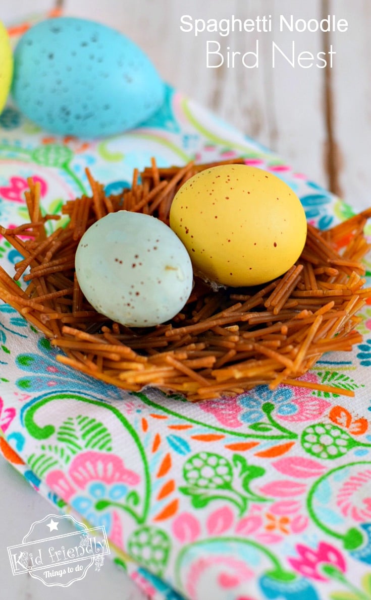 Make a Birds Nest out of Spaghetti noodles. What a fun Spring craft Idea for the kids to make. Cute idea that's Easy enough for toddlers and cool enough for the big kids! www.kidfriendlythingstodo.com