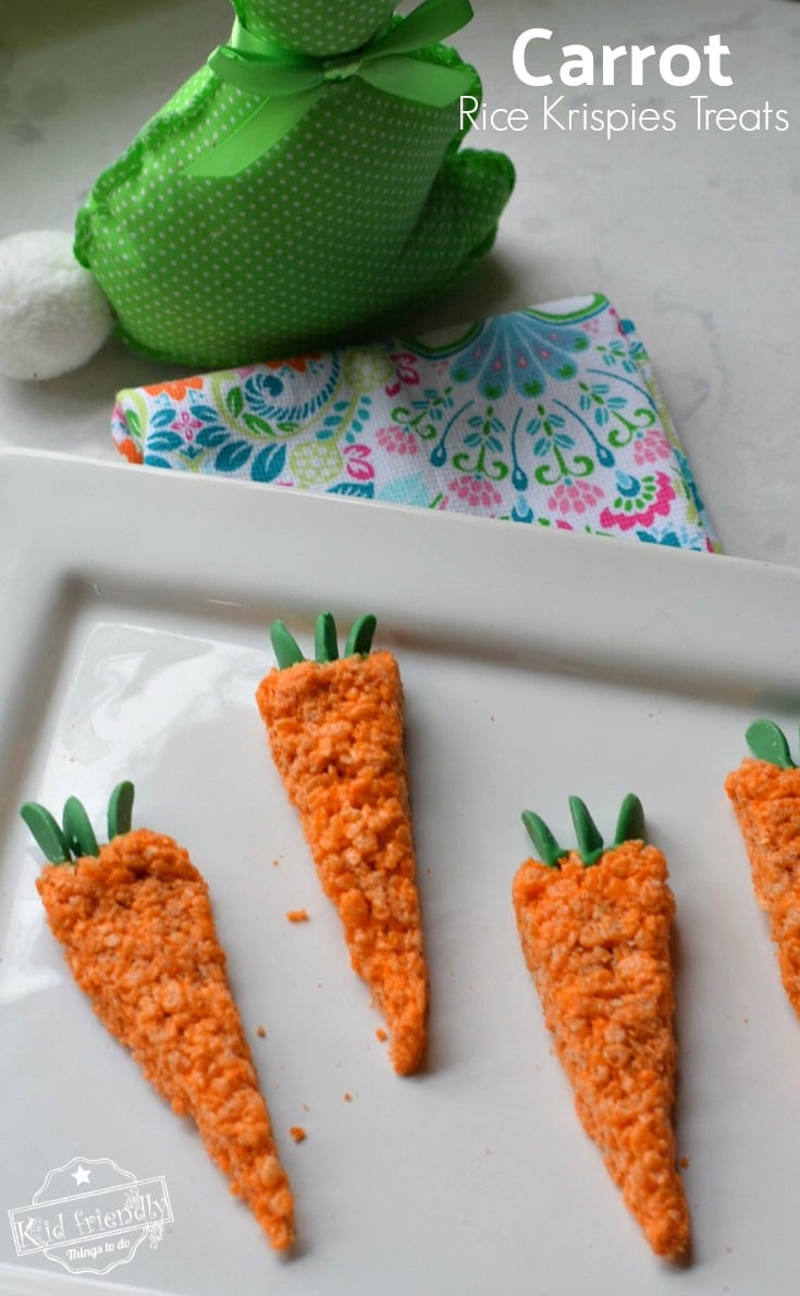 Cute Carrot Rice Krispies Easter Treat for Kids - A n easy to make and Fun Snack Idea for the Easter Sunday dessert table - www.kidfriendlythingstodo.com