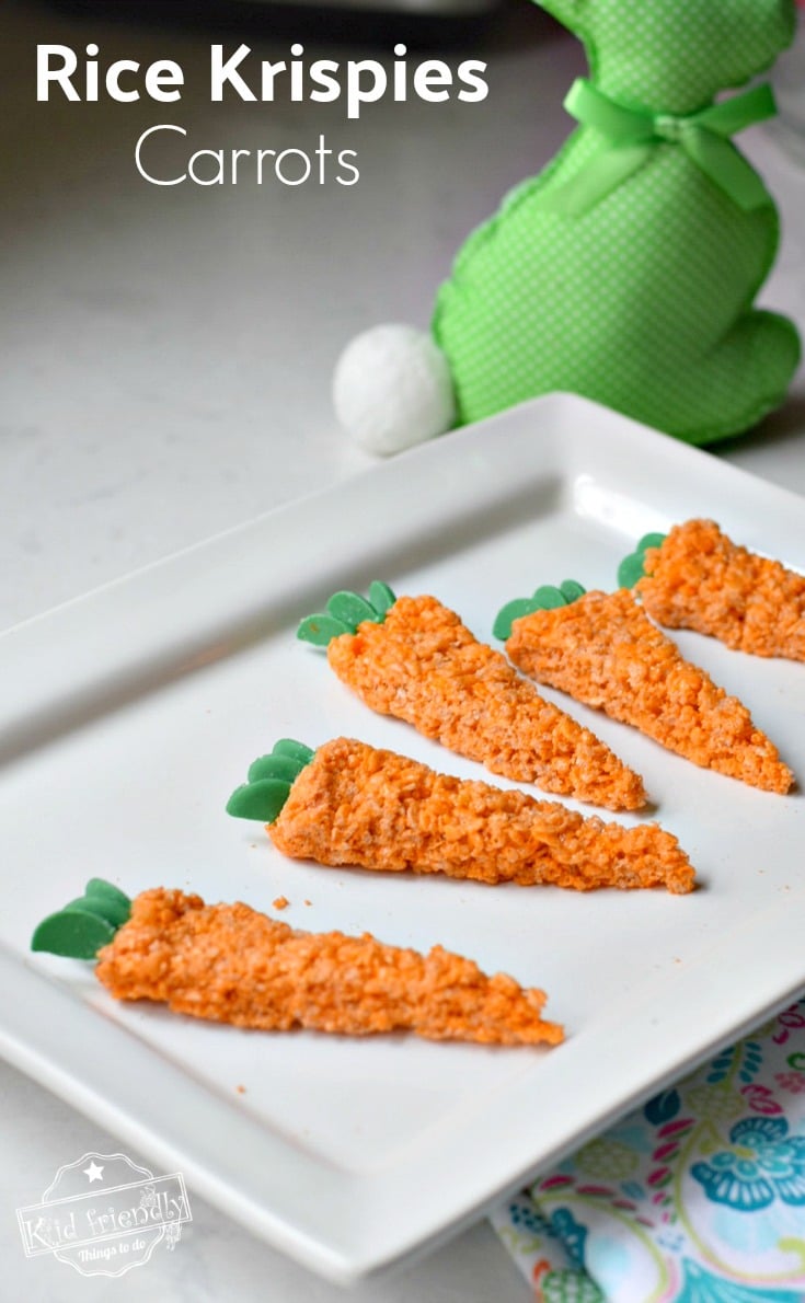 Cute Carrot Rice Krispies Easter Treat for Kids - A n easy to make and Fun Snack Idea for the Easter Sunday dessert table - www.kidfriendlythingstodo.com