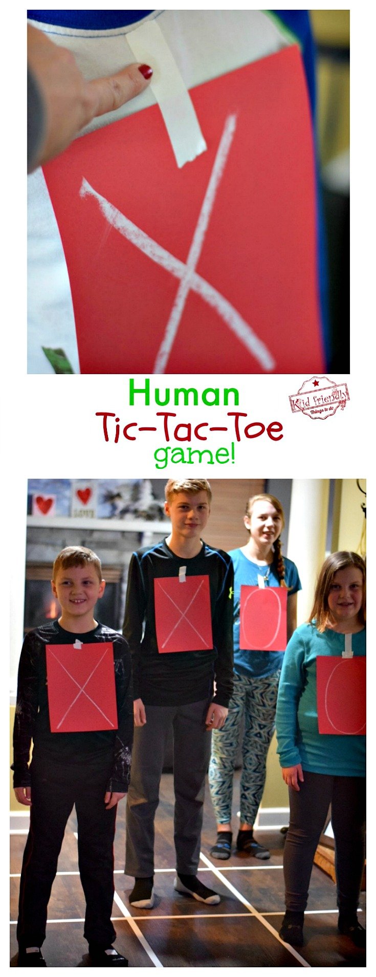 Human Tic-Tac-Toe Game - A Fun Game to Play With Kids, Teens and Adults. This is such a fun game. Perfect for holiday parties like Valentine's Day, Christmas and even New Years Eve! www.kidfriendlythingstodo.com