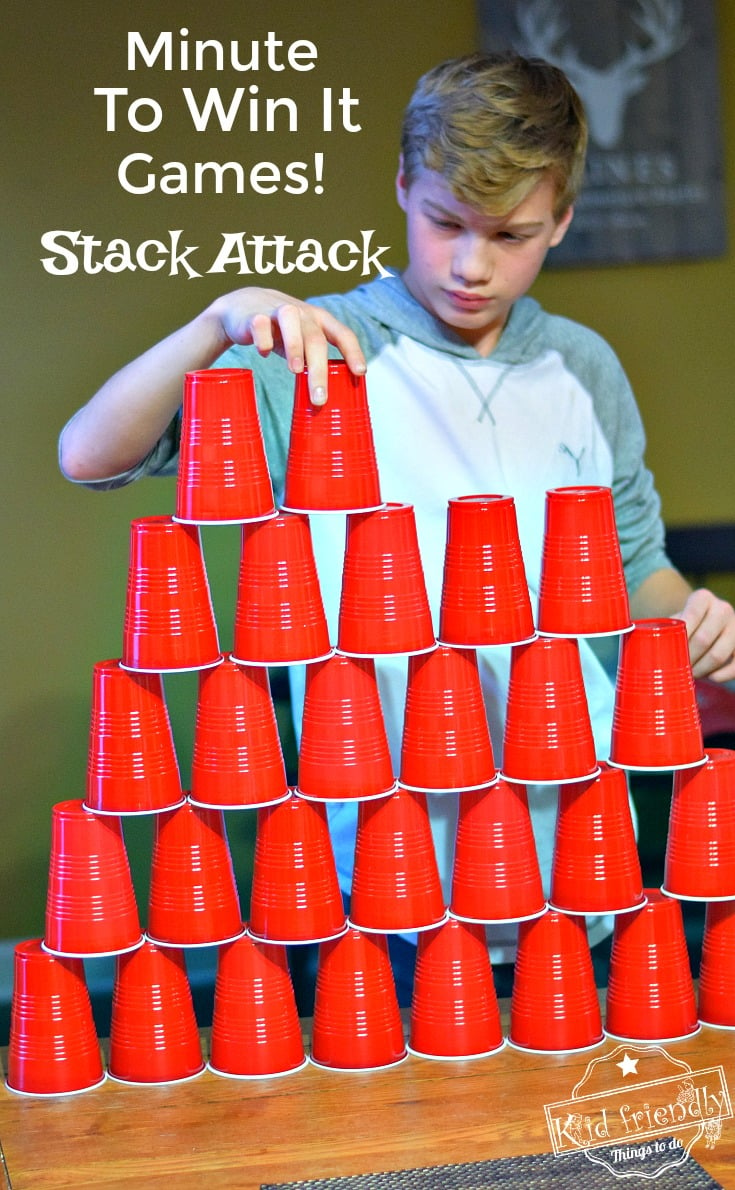 Playing Stack Attack Minute To Win It Game Night