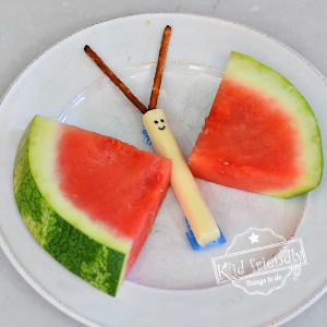 A Watermelon and Cheese Stick Butterfly Snack for Kids