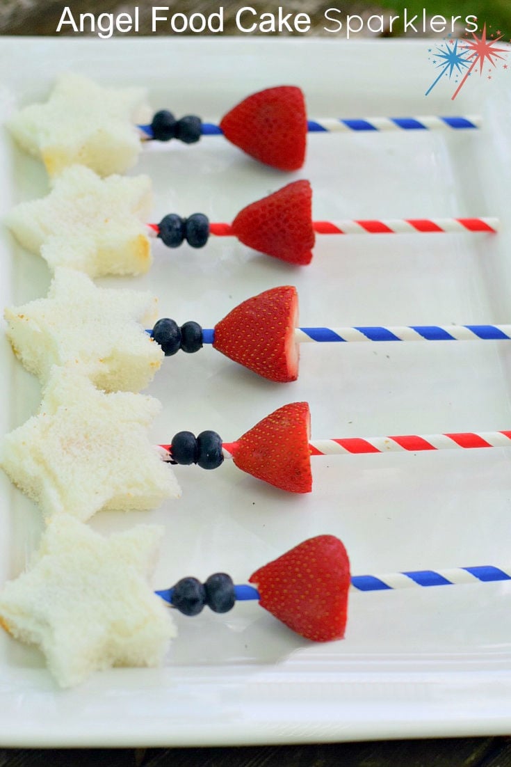 Angel Food Cake and Fruit Sparklers Patriotic Treat