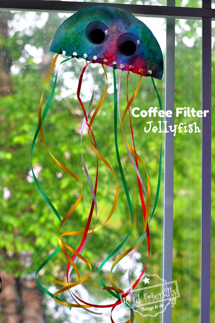 Coffee Filter Jellyfish Sun Catcher Easy Ocean Craft for Kids