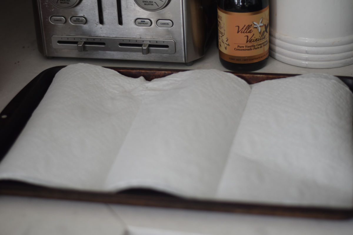 paper towel on baking sheet