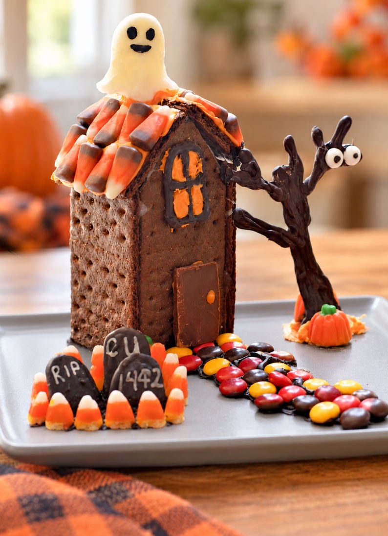Halloween graham cracker gingerbread house haunted house
