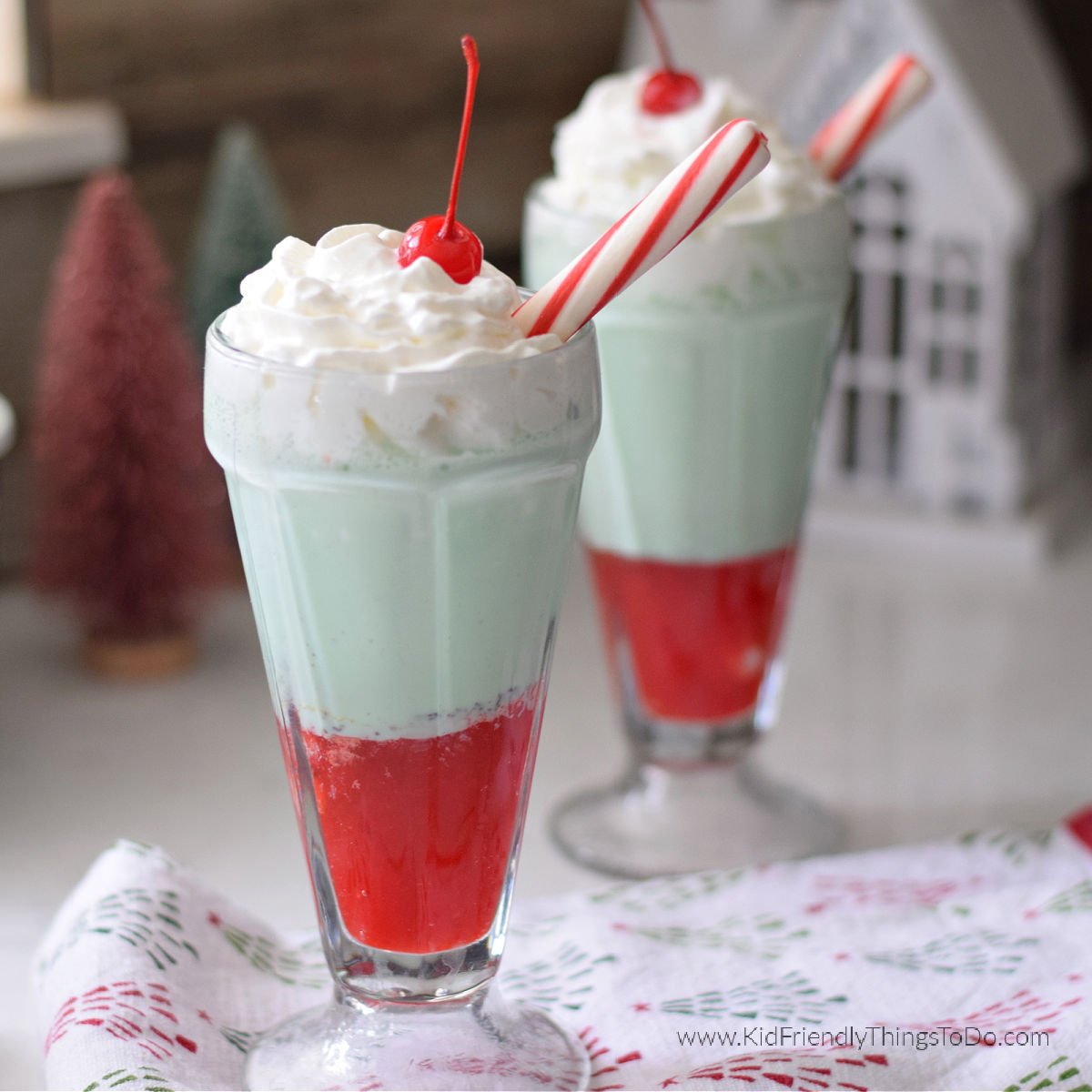 Christmas milkshake with mint and cherry