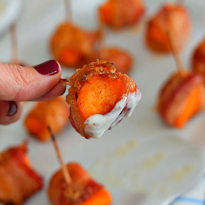 You are currently viewing {Bacon Wrapped} Sweet Potato Bites Appetizers