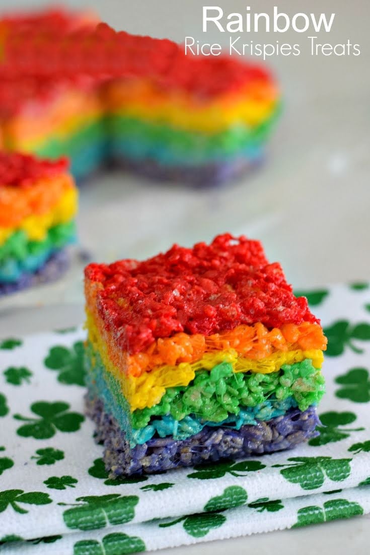 St. Patrick's Day rainbow rice krispies treat