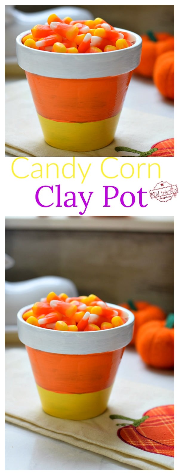 Candy Corn Clay Pot Craft for Fall and Halloween
