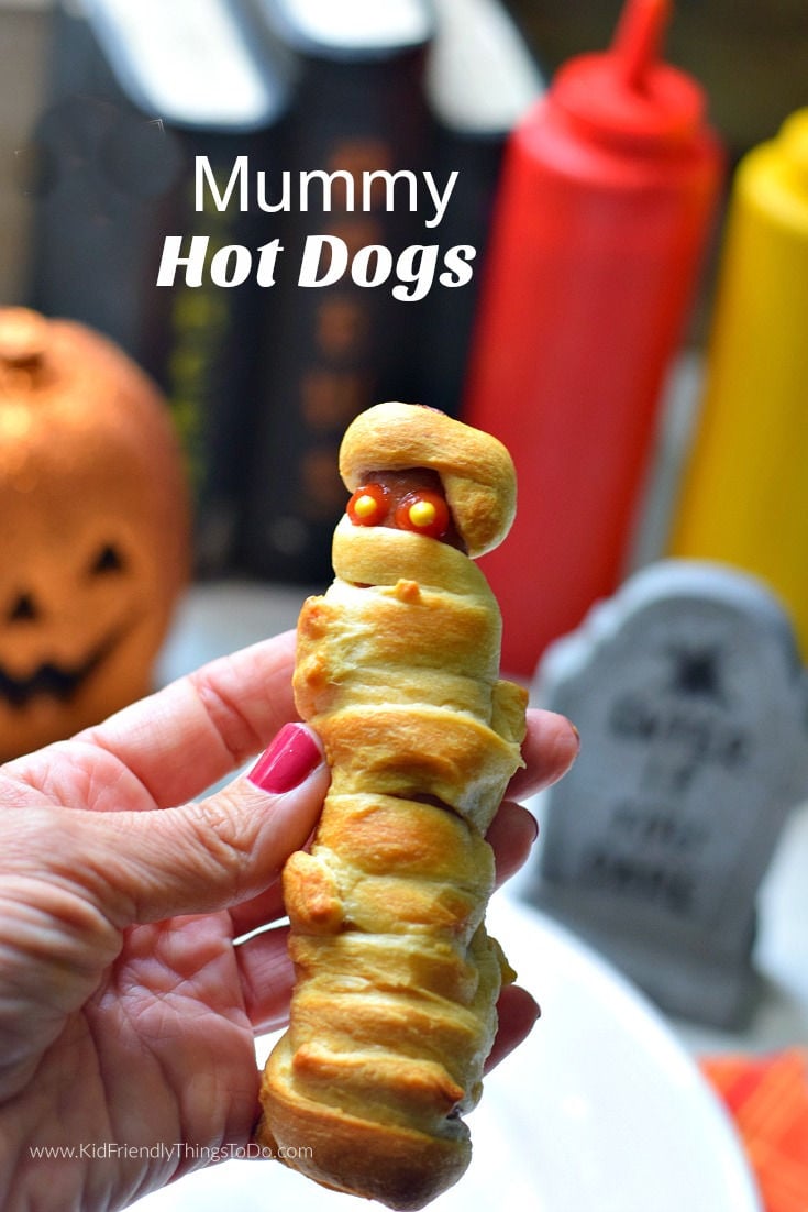 mummy hot dogs for Halloween 
