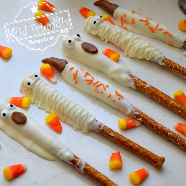 Witch, Ghost and Mummy Halloween Pretzels