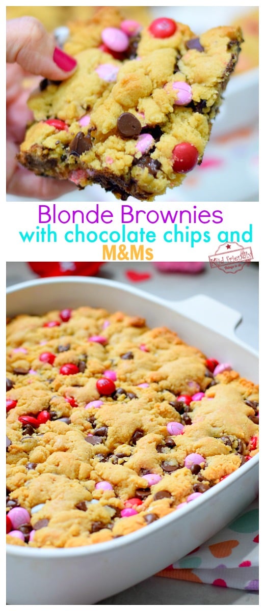 Blonde Brownies with Chocolate Chips and M&Ms 