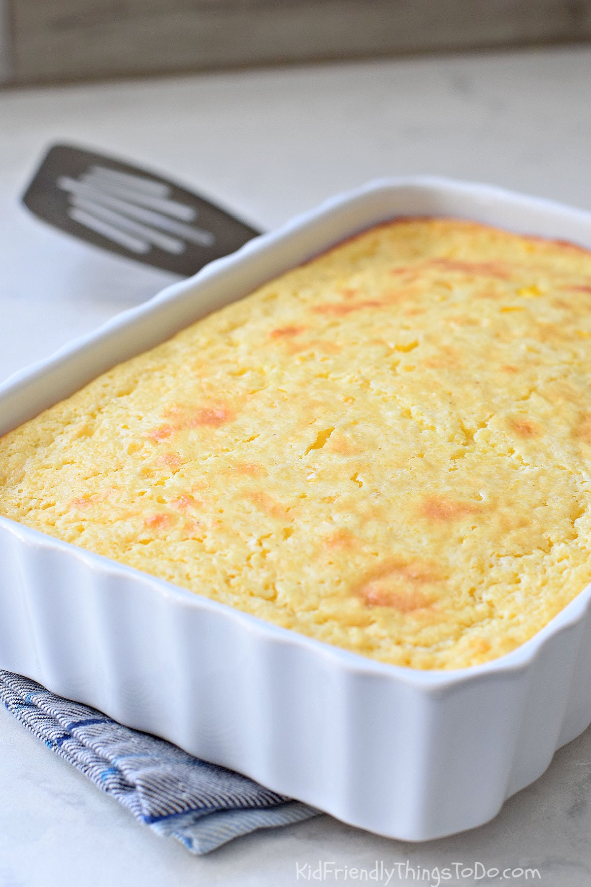 Creamy cornbread casserole made with Jiffy Corn Muffin Mix