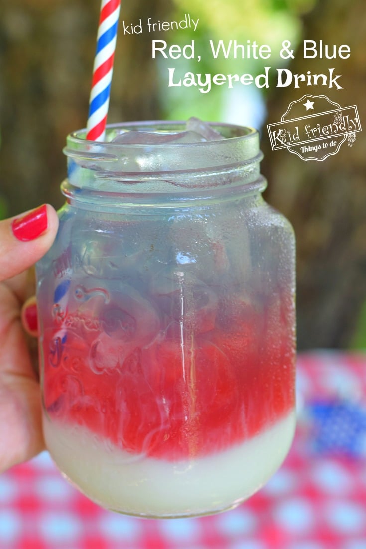 red, white, blue layered drink